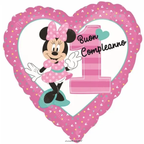 PALLONCINO 1° COMPLEANNO MINNIE CUORE 18 INCH.