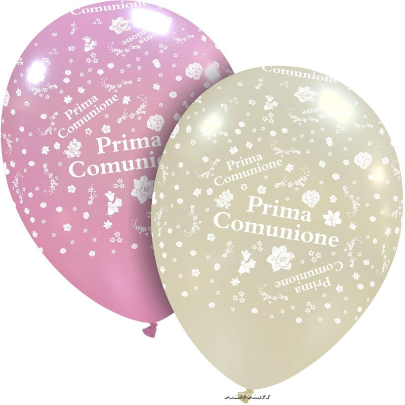 Palloncini 12 pollici bianco metallizato stampa Comunione sul globo. Busta  da 50 Pz.