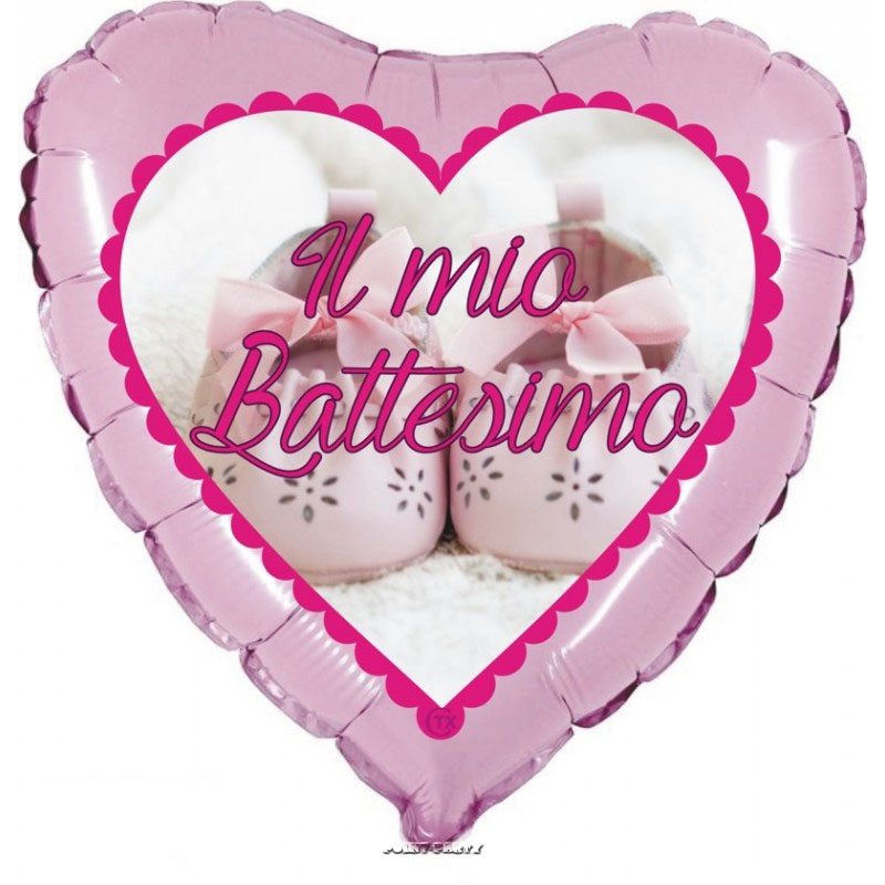 PALLONCINO CUORE MYLAR 18 INCH. BATTESIMO SCARPINE BIMBA