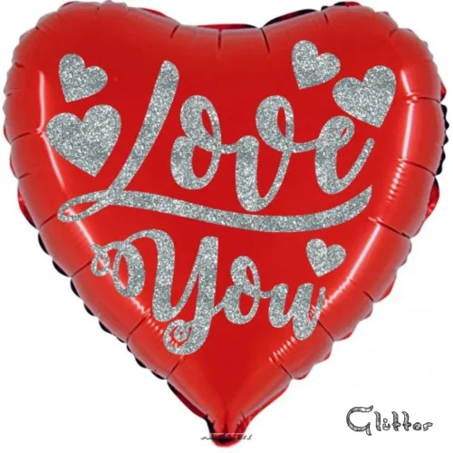 LOVE YOU GLITTER PALLONCINO CUORE MYLAR 18 INCH.