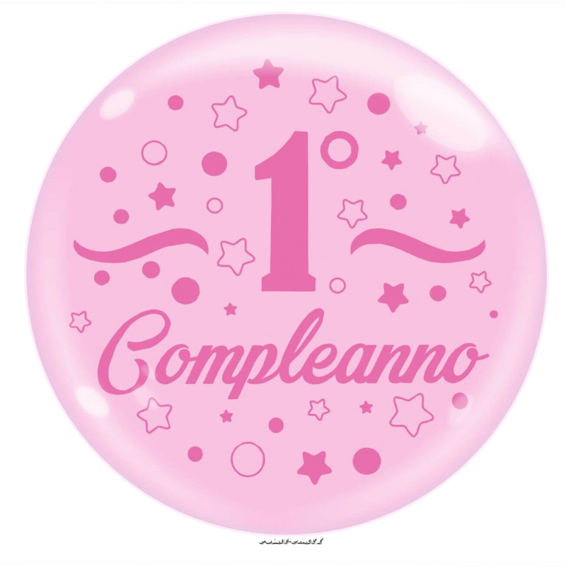 PALLONCINO BUBBLE 18 INCH. 1° COMPLEANNO ROSA - Palloncini e Accessori!