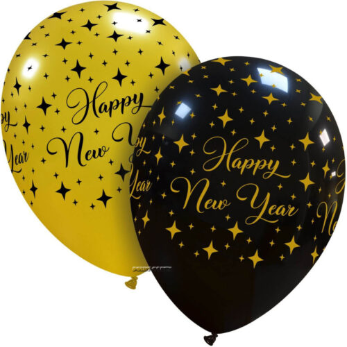 happy new year palloncini oro + nero