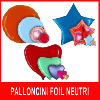 palloncini mylar foil neutri a forma di cuore, stella e tondi in una vasta gamma di colori e misure