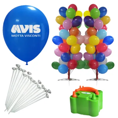 1000 palloncini pubblicitari + astine + pompa elettrica + espositori