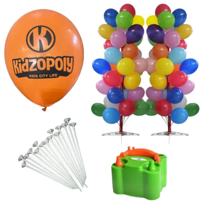 500 palloncini pubblicitari + astine + pompa elettrica + 2 espositori
